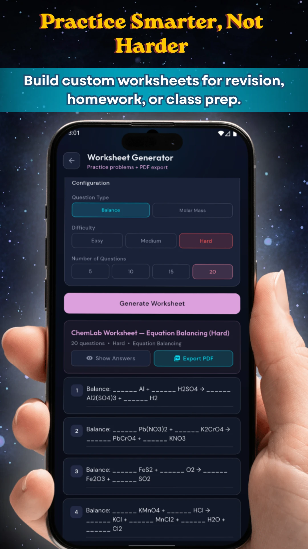 ChemLab Worksheet Generator for chemistry practice
