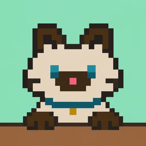 Mewside app icon: a pixel-art cream cat with brown ears peeking over a wooden ledge on a mint green background