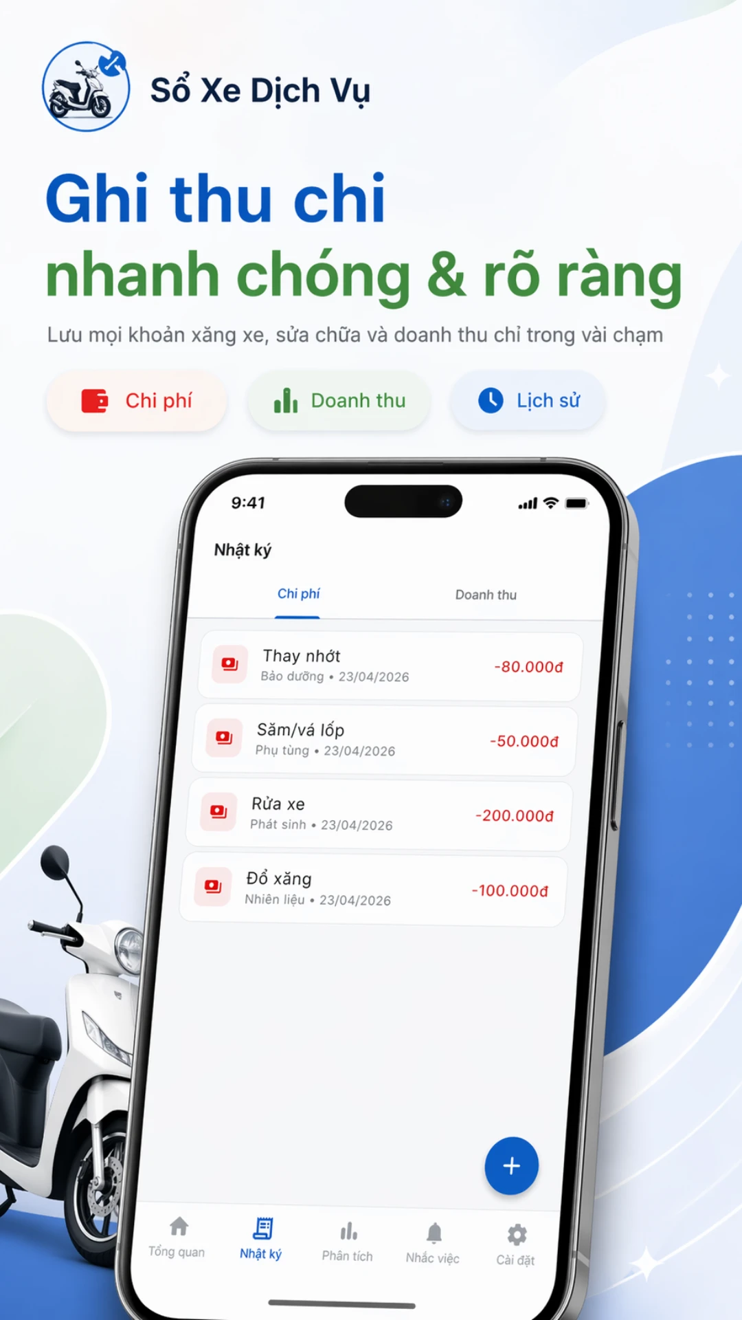 Ghi thu chi xe nhanh chóng