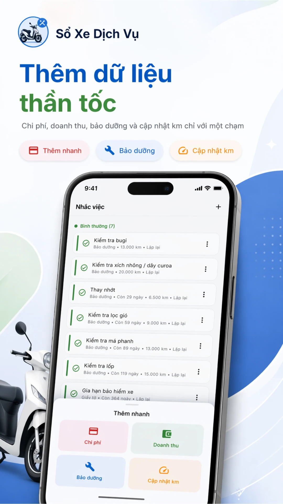 Thêm dữ liệu chi phí doanh thu bảo dưỡng