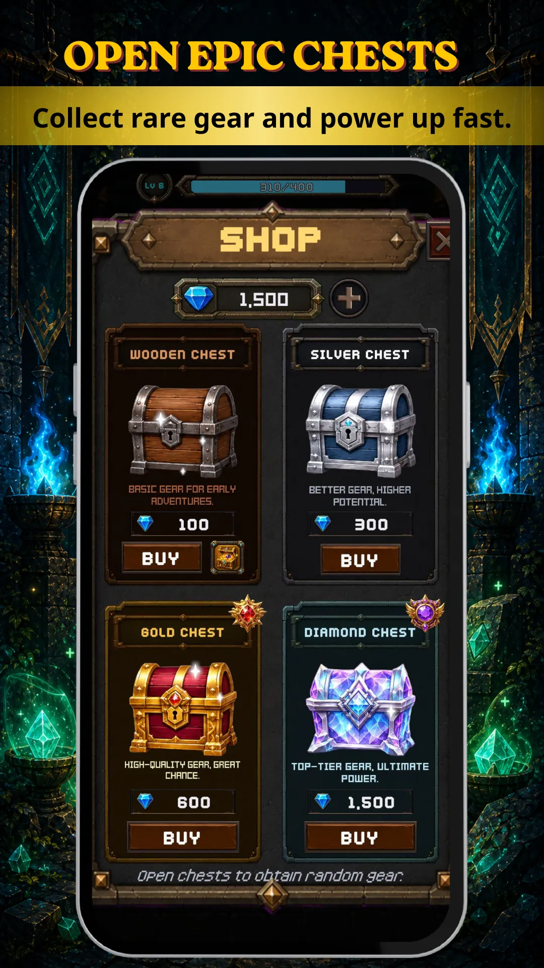 Rune Bounce chest reward screen with loot and fantasy equipment