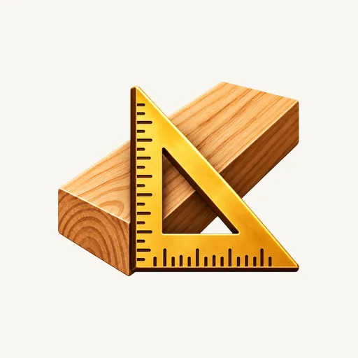 WoodShop Toolkit icon: a wooden board with a brass carpenter's square